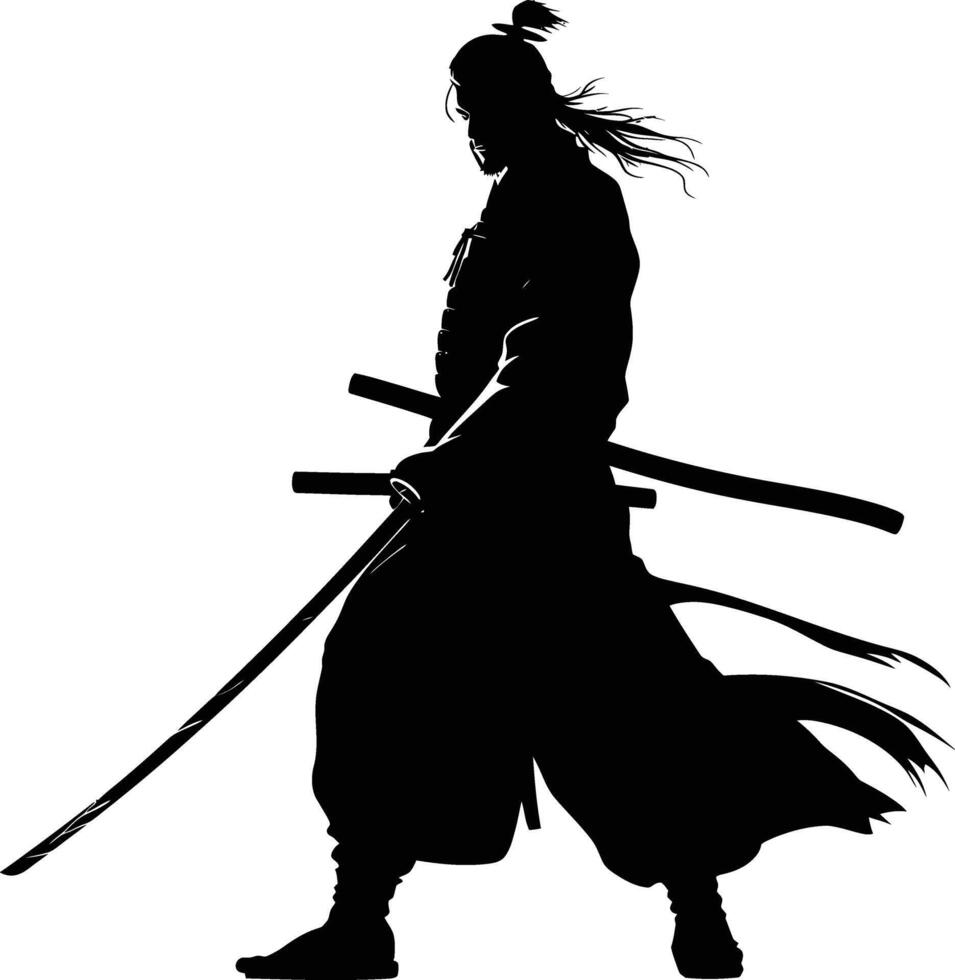 AI generated Silhouette samurai black color only full body vector