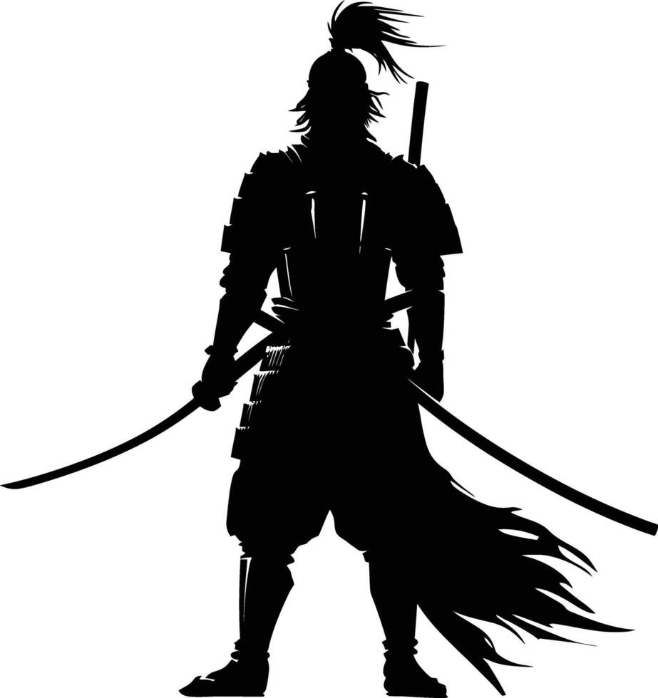 AI generated Silhouette samurai black color only full body vector