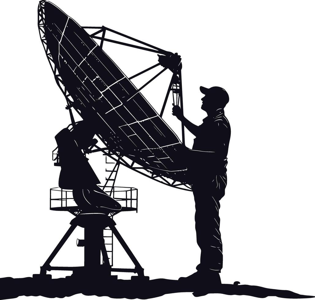 AI generated Silhouette Satellite Communication in space black color only vector