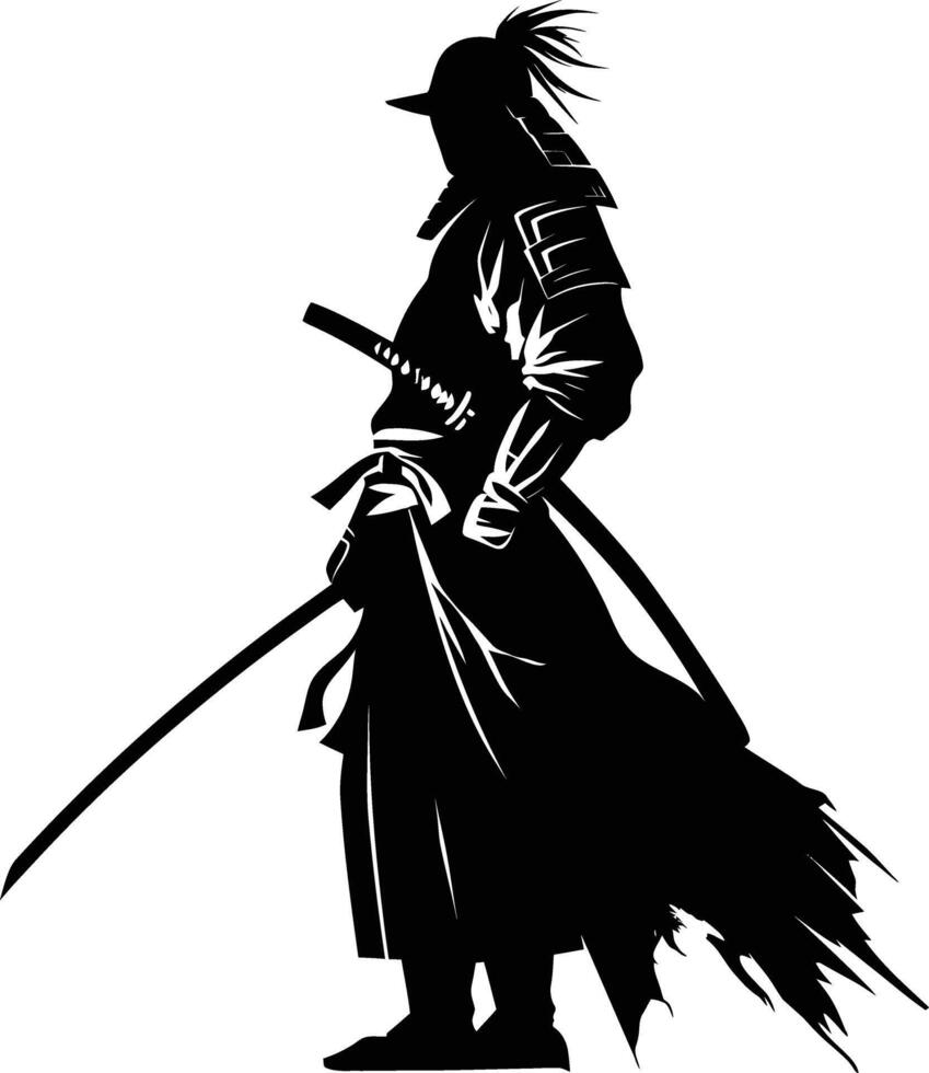 ai generado silueta samurai negro color solamente lleno cuerpo vector