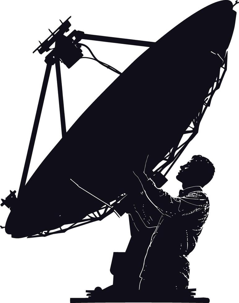 AI generated Silhouette Satellite Communication in space black color only vector