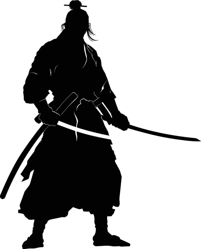 AI generated Silhouette samurai black color only full body vector