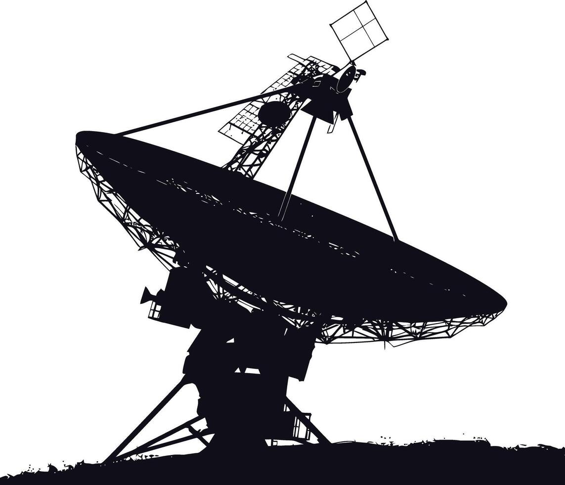 AI generated Silhouette Satellite Communication in space black color only vector