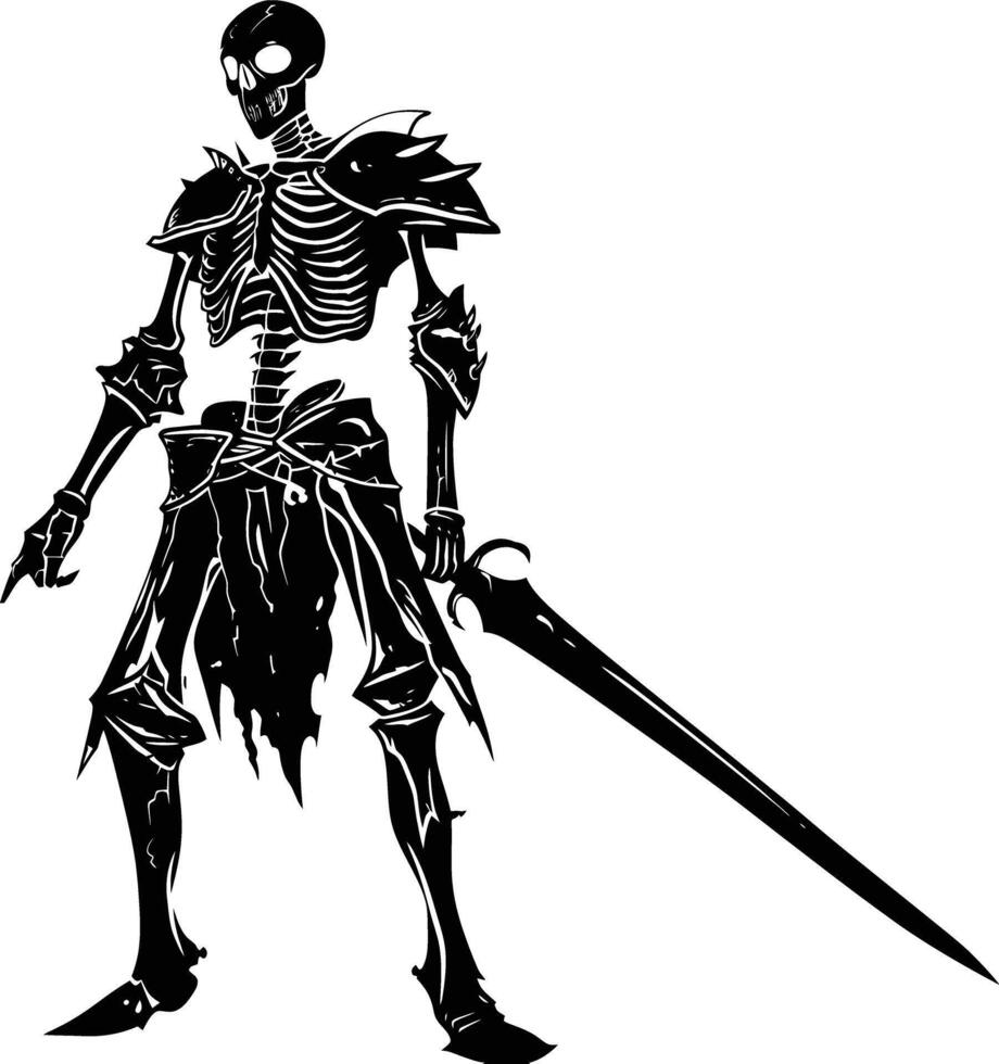 AI generated Silhouette skeleton warrior black color only full body vector