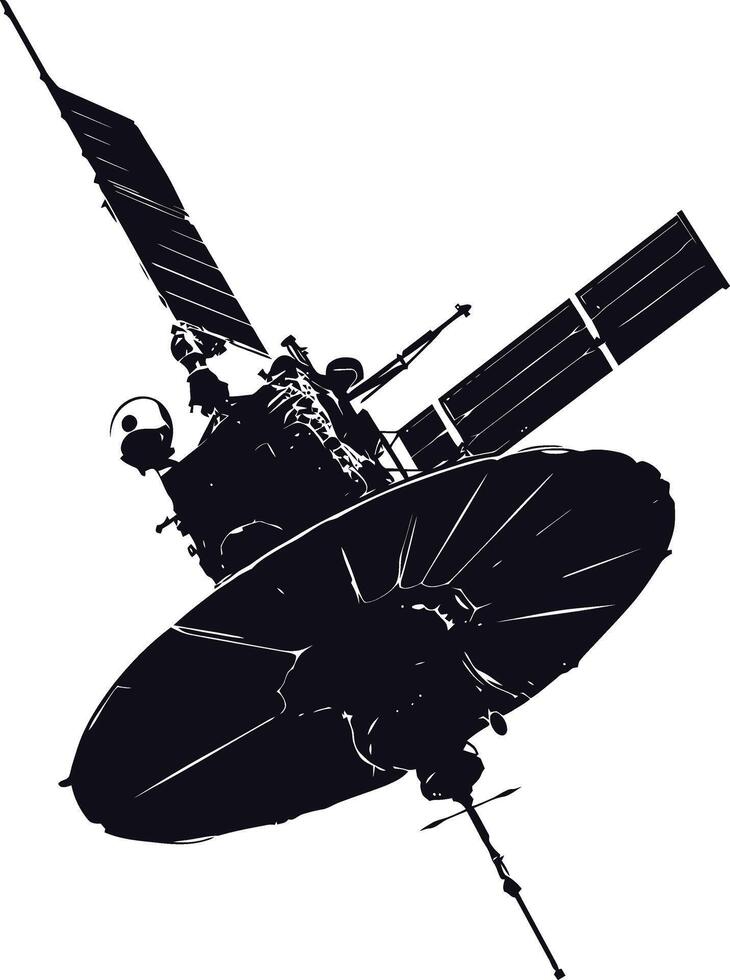 AI generated Silhouette Satellite Communication in space black color only vector