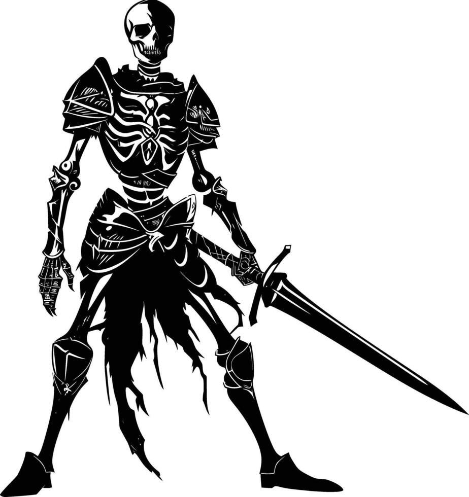 AI generated Silhouette skeleton warrior black color only full body vector