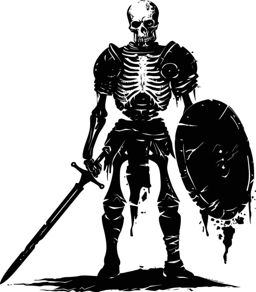 AI generated Silhouette skeleton warrior black color only full body vector