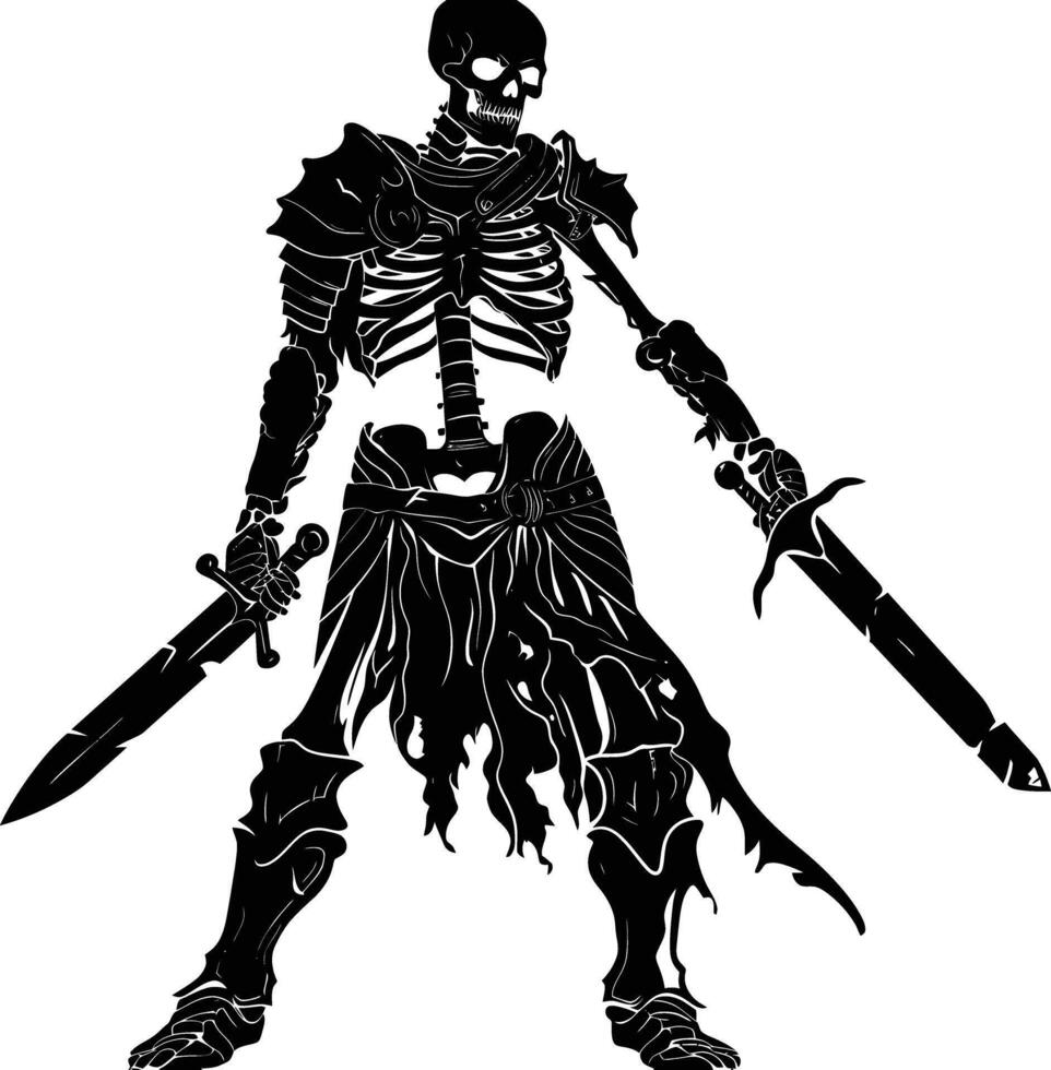 AI generated Silhouette skeleton warrior black color only full body vector