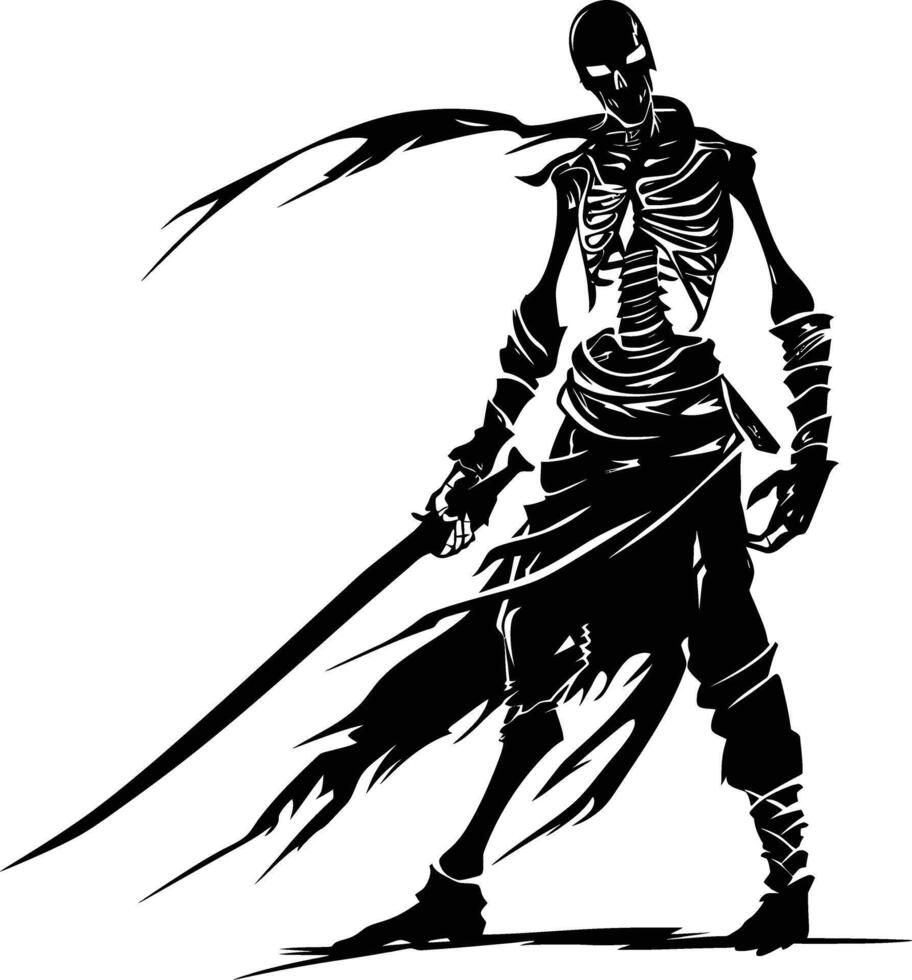 AI generated Silhouette skeleton warrior black color only full body vector