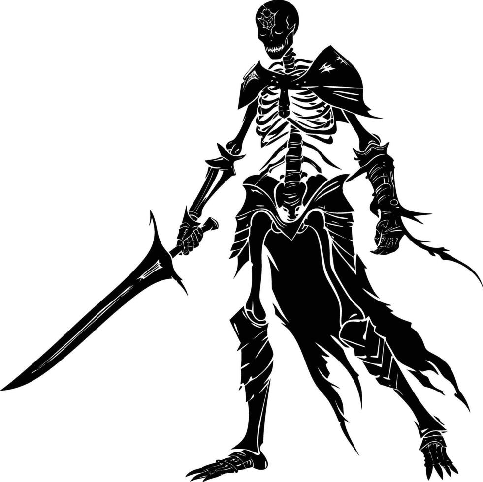 AI generated Silhouette skeleton warrior black color only full body vector