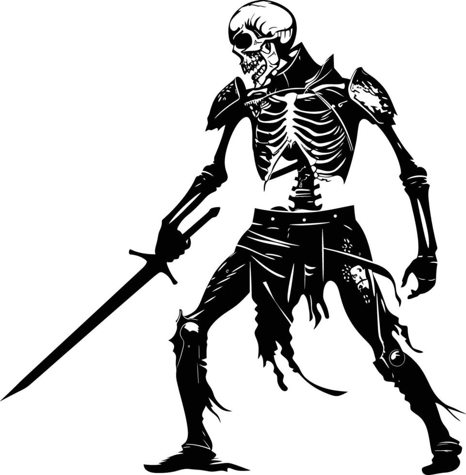 AI generated Silhouette skeleton warrior black color only full body vector