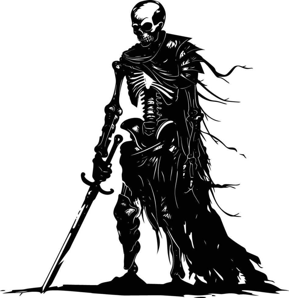 AI generated Silhouette skeleton warrior black color only full body vector