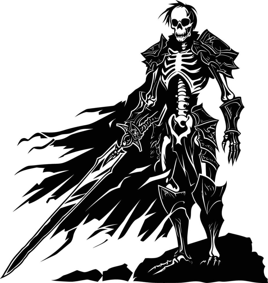 AI generated Silhouette skeleton warrior black color only full body vector