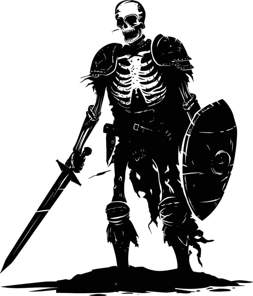 AI generated Silhouette skeleton warrior black color only full body vector