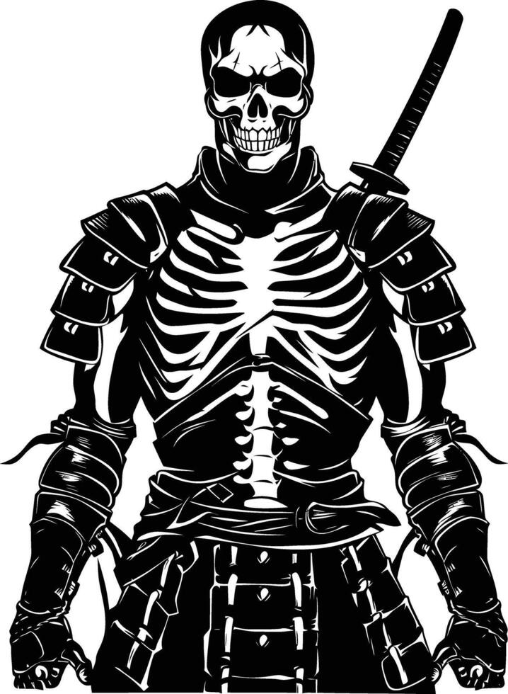 AI generated Silhouette skeleton warrior black color only full body vector