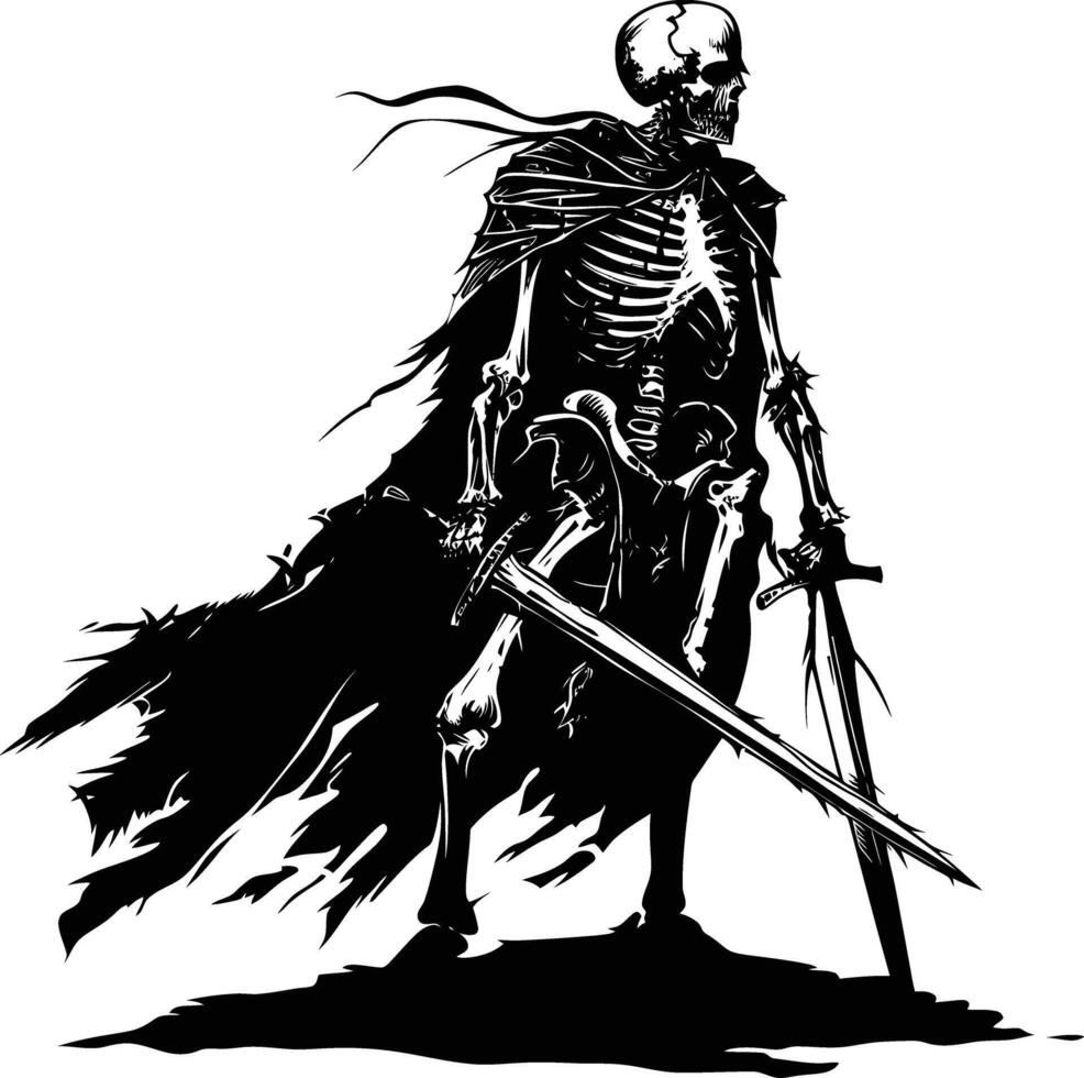 AI generated Silhouette skeleton warrior black color only full body vector