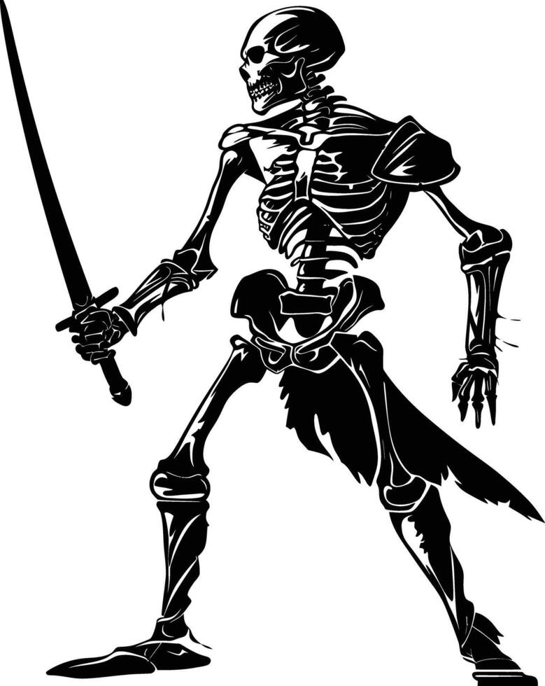 AI generated Silhouette skeleton warrior black color only full body vector