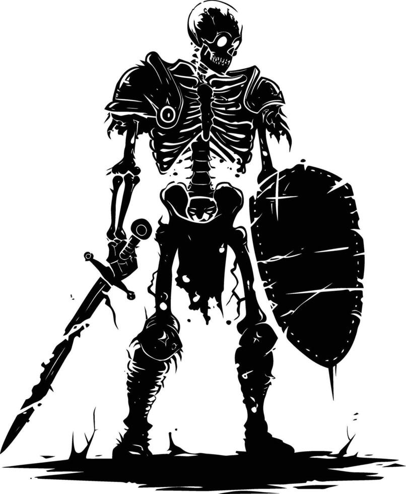 AI generated Silhouette skeleton warrior black color only full body vector