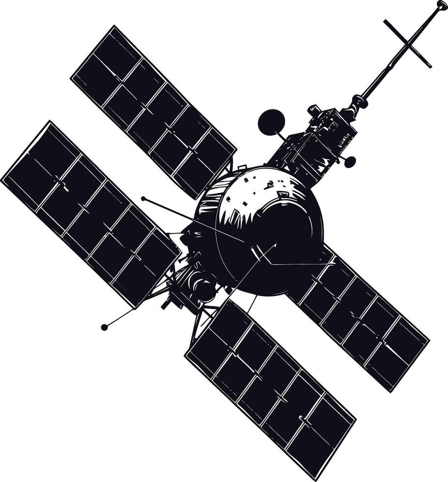 AI generated Silhouette Satellite Communication in space black color only vector