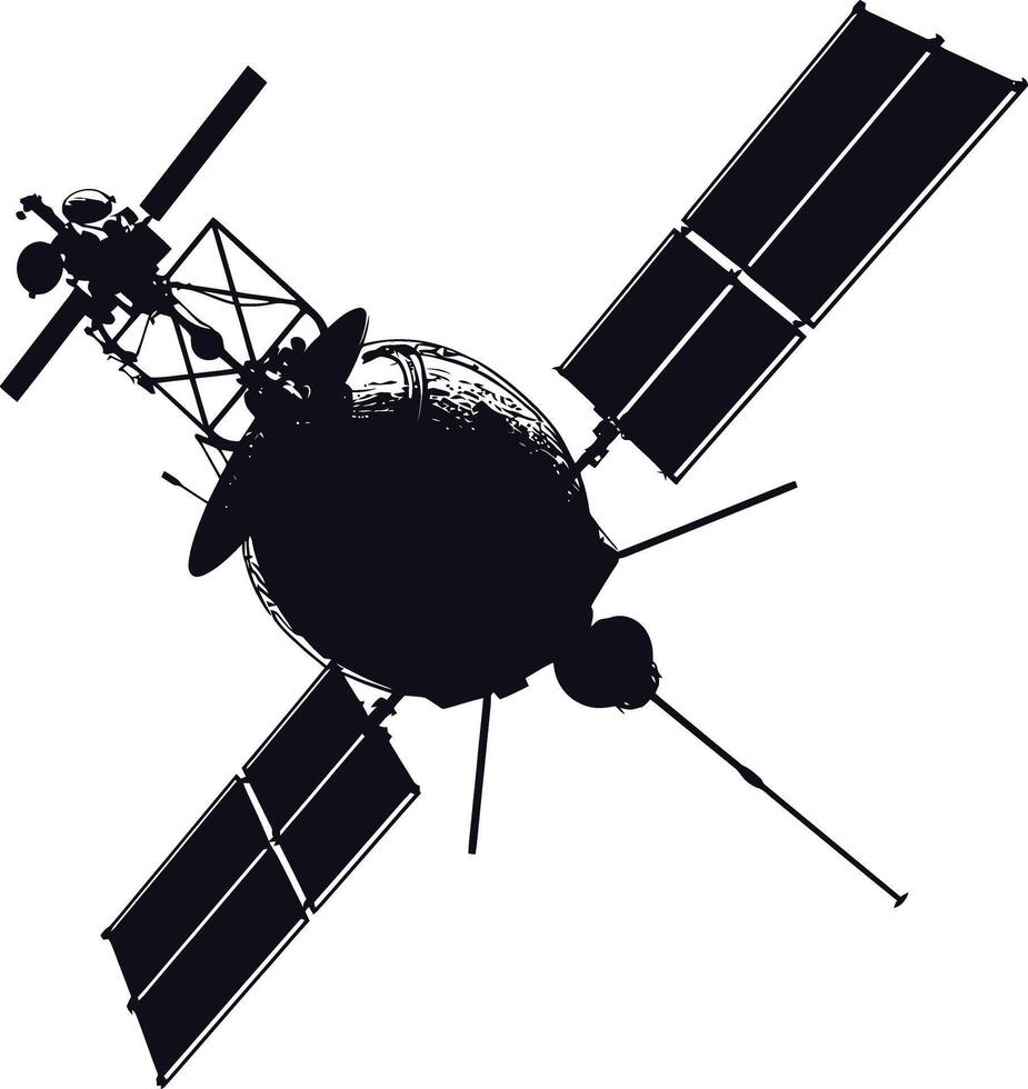 AI generated Silhouette Satellite Communication in space black color only vector