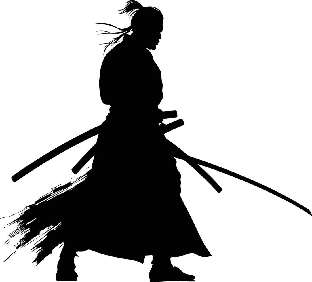 AI generated Silhouette samurai black color only full body vector