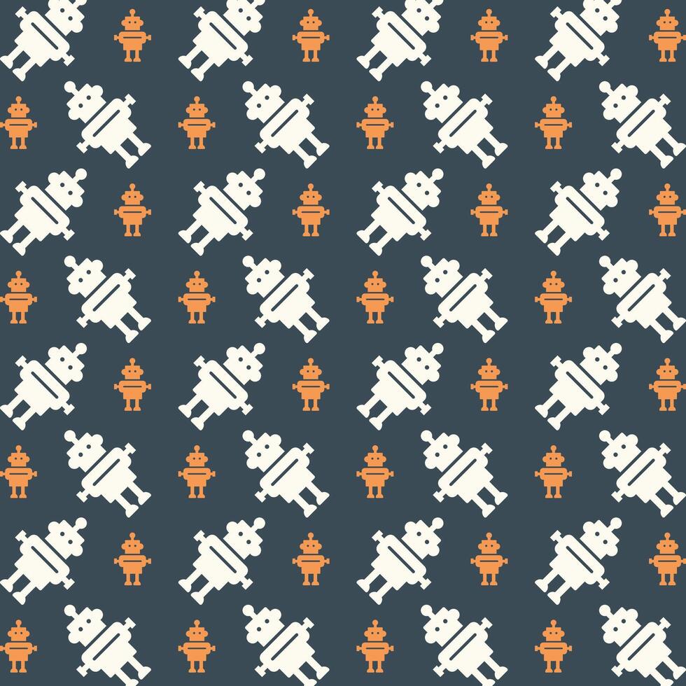 Robot fabric wallpaper repeating trendy pattern vector illustration grey background