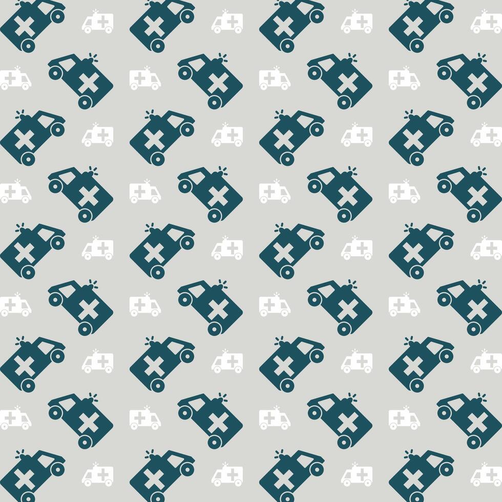 Ambulance icon blue repeating trendy pattern colorful vector illustration background