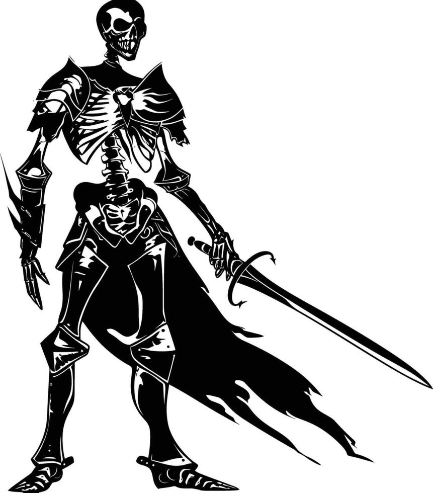 AI generated Silhouette skeleton warrior black color only full body vector