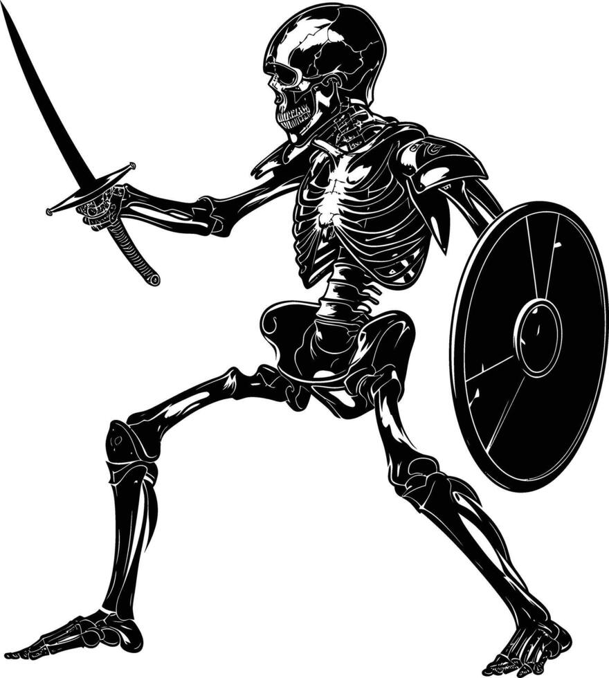 AI generated Silhouette skeleton warrior black color only full body vector