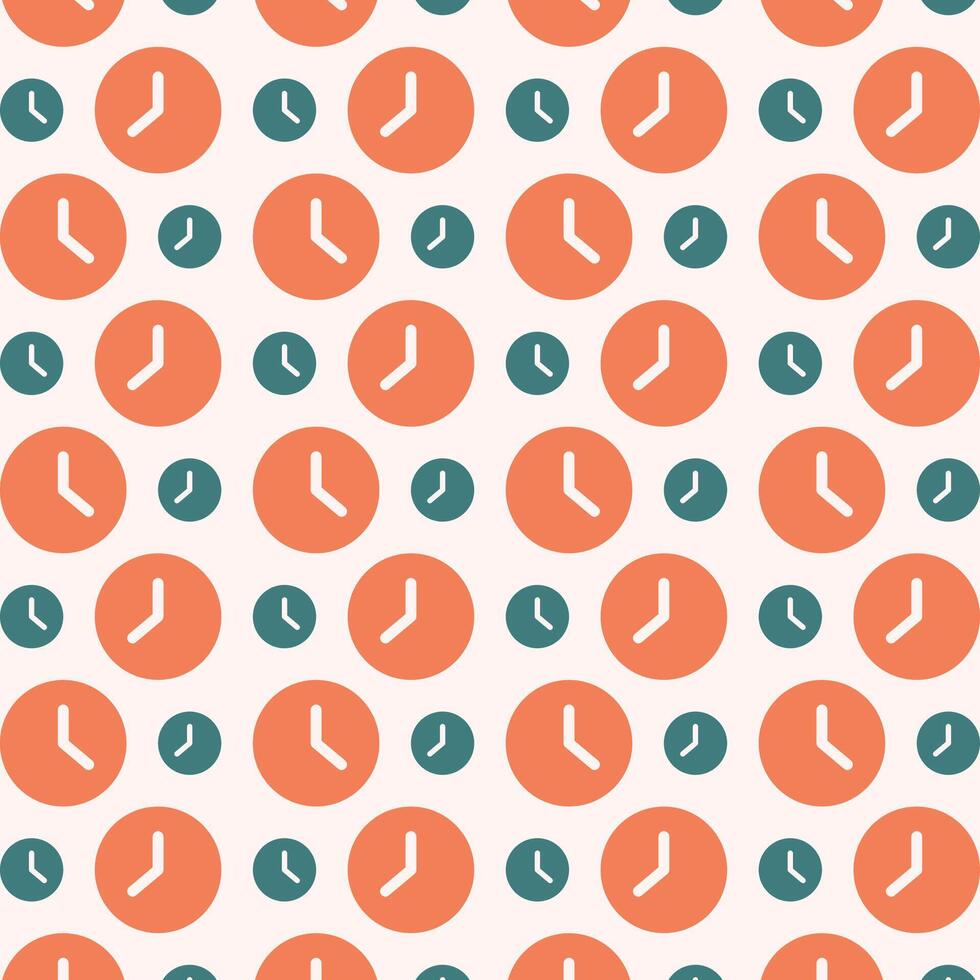 Clock icon trendy orange repeating pattern cute colorful vector illustration background