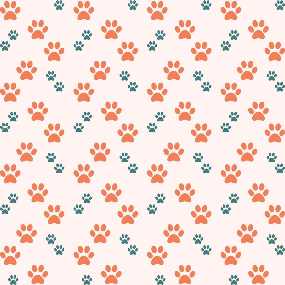 Animal Paw icon trendy orange repeating pattern cute colorful vector illustration background