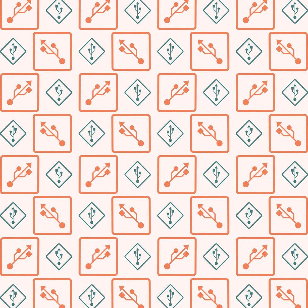 USB icon trendy orange repeating pattern cute colorful vector illustration