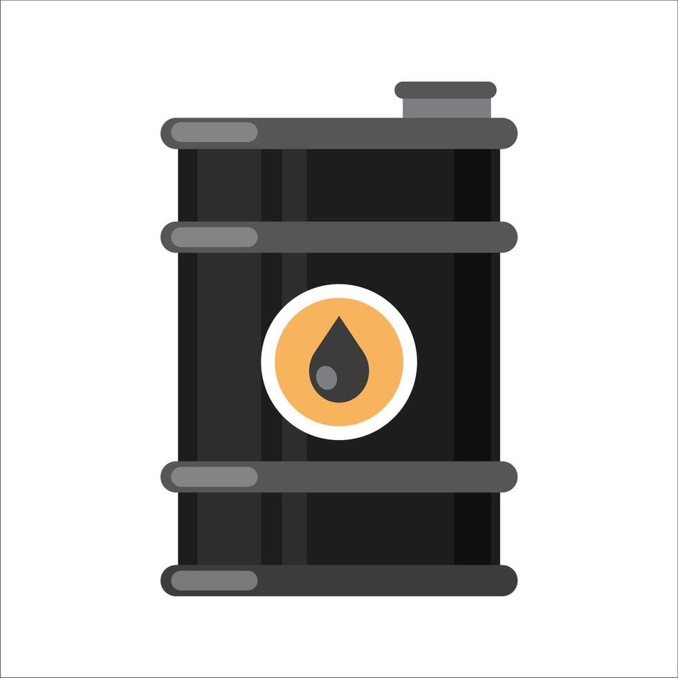 Industria del aceite. barriles dorados y negros con etiqueta de gota de aceite en un charco de petróleo crudo derramado. vector