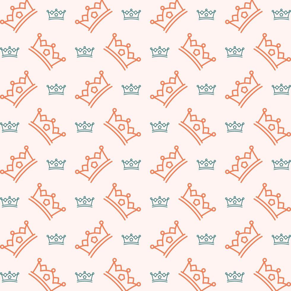 Crown icon trendy orange repeating pattern cute colorful vector illustration background