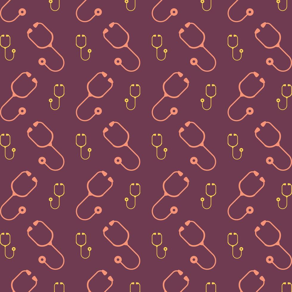 Stethoscope Icon Vector trendy repeating pattern maroon illustration background