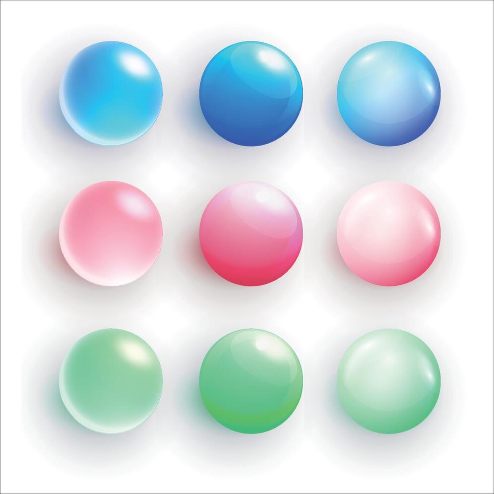 Colorful sphere set with glare. glass ball , oil , collagen, 3D gel spheres,   soap bubbles illustration vector