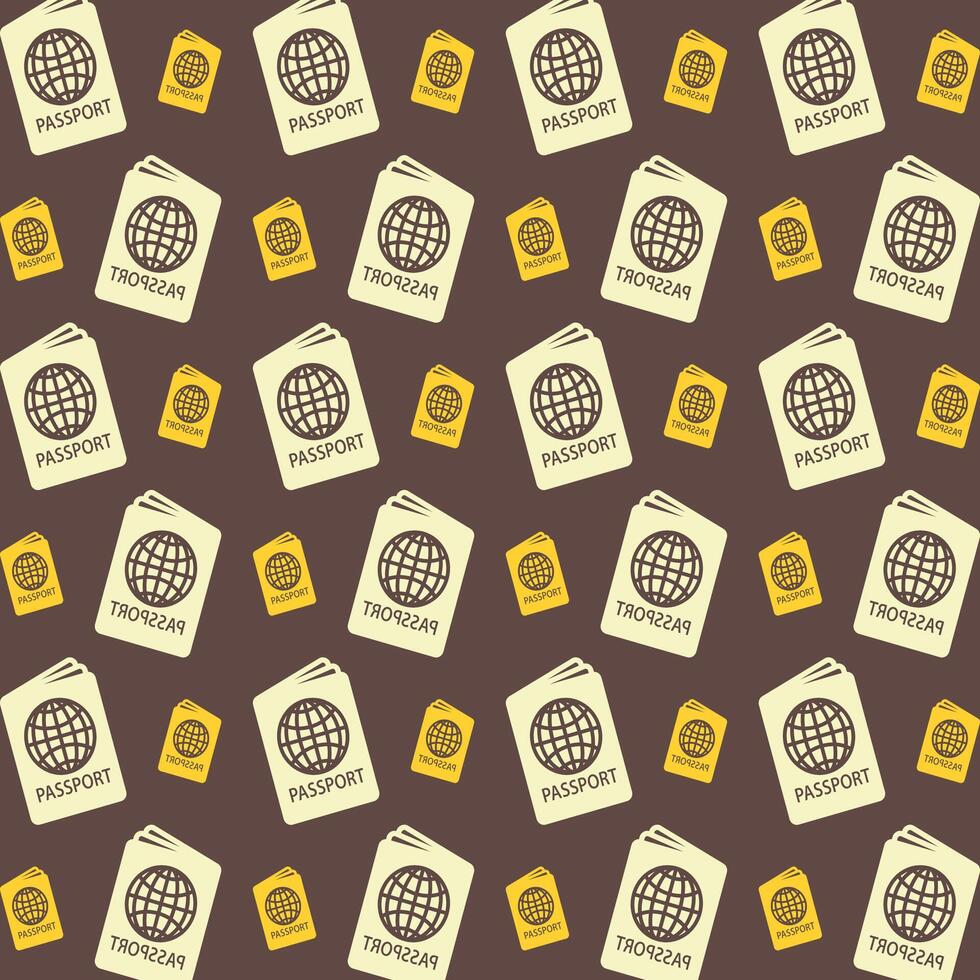 Passport icon trendy multicolor repeating pattern vector illustration brown background