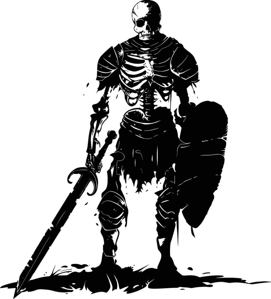 AI generated Silhouette skeleton warrior black color only full body vector