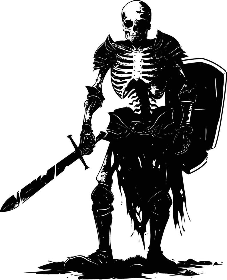 AI generated Silhouette skeleton warrior black color only full body vector