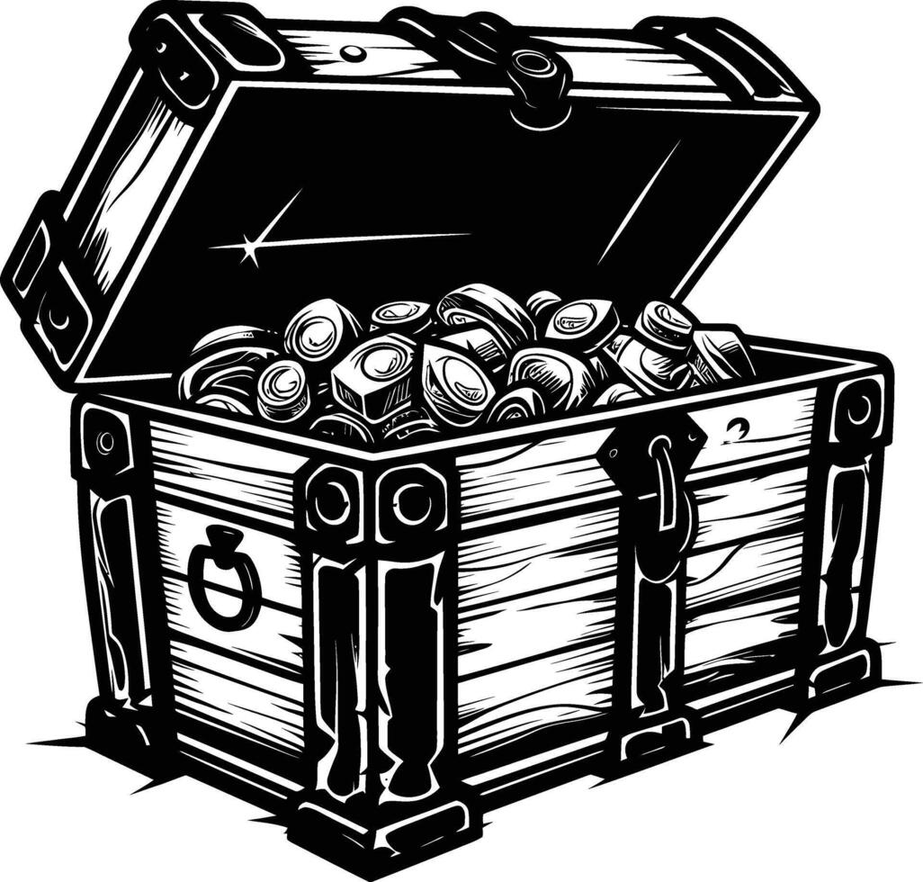 AI generated Silhouette Treasure Chest black color only vector