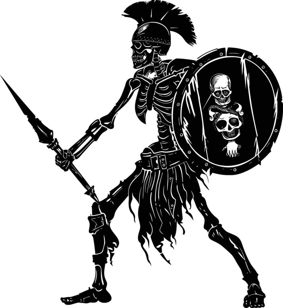 ai generado silueta esqueleto guerrero negro color solamente lleno cuerpo vector