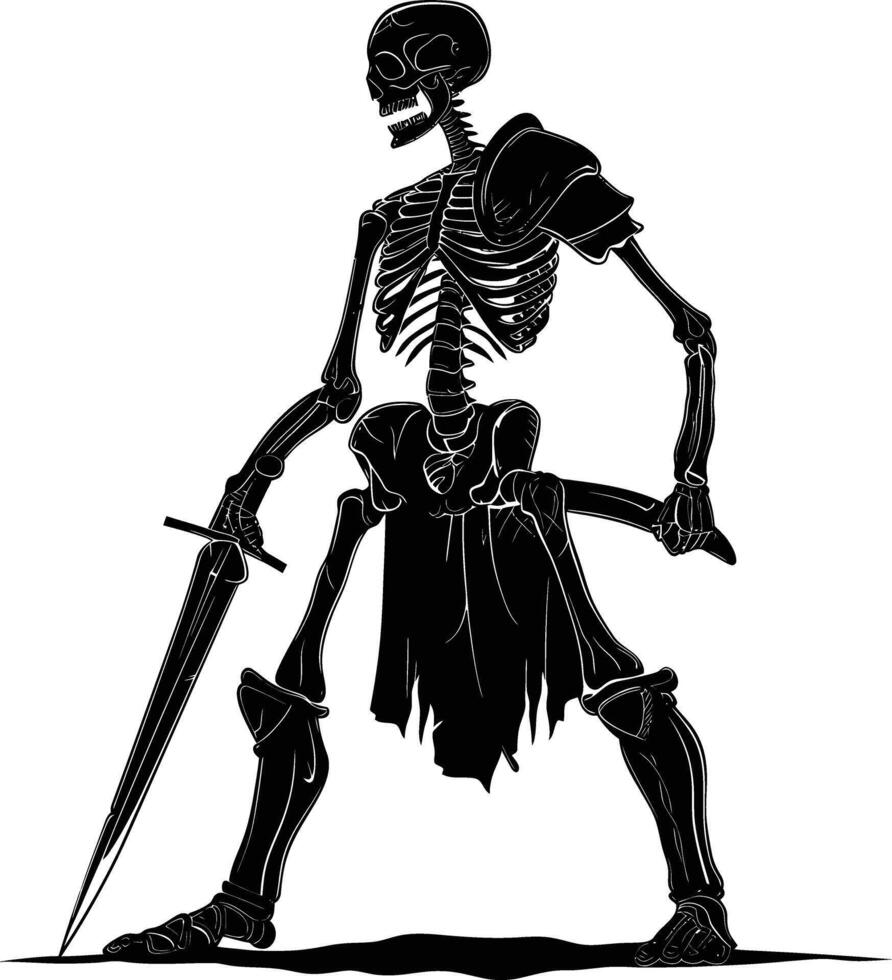 AI generated Silhouette skeleton warrior black color only full body vector