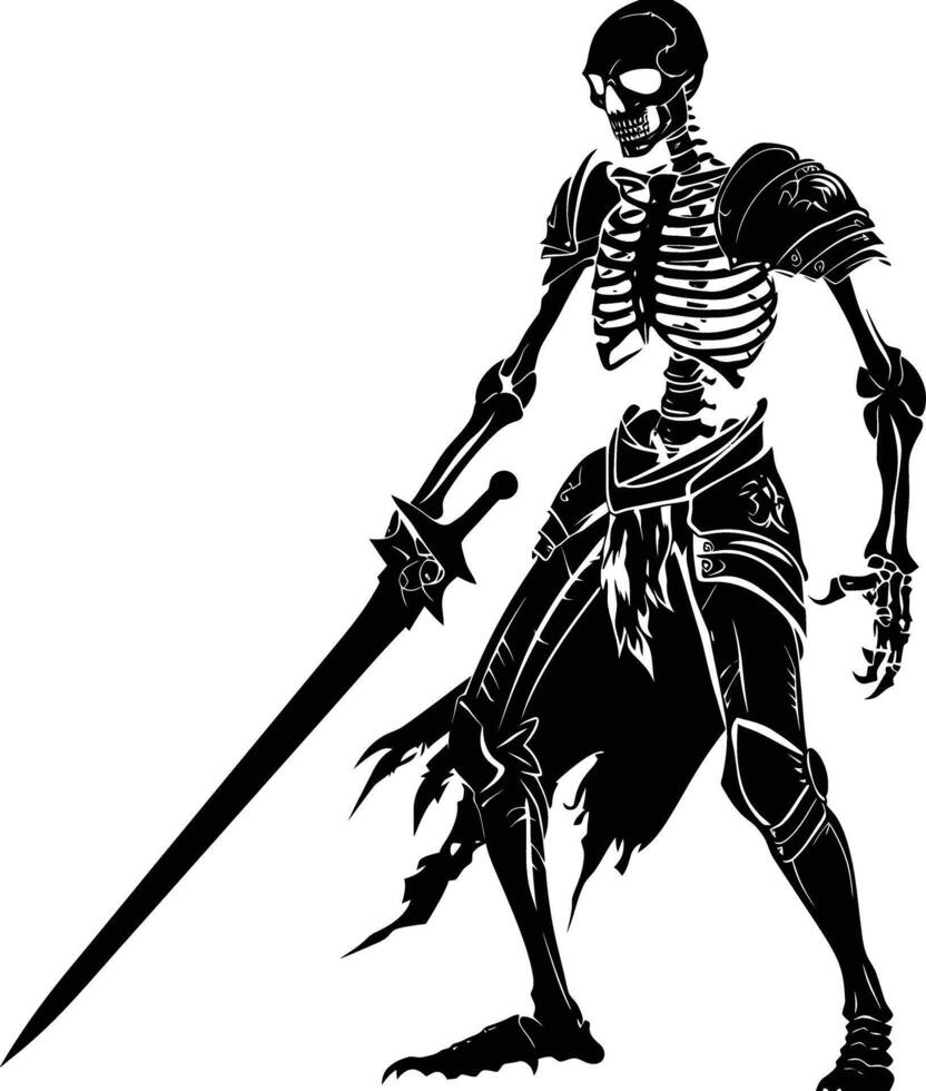 AI generated Silhouette skeleton warrior black color only full body vector