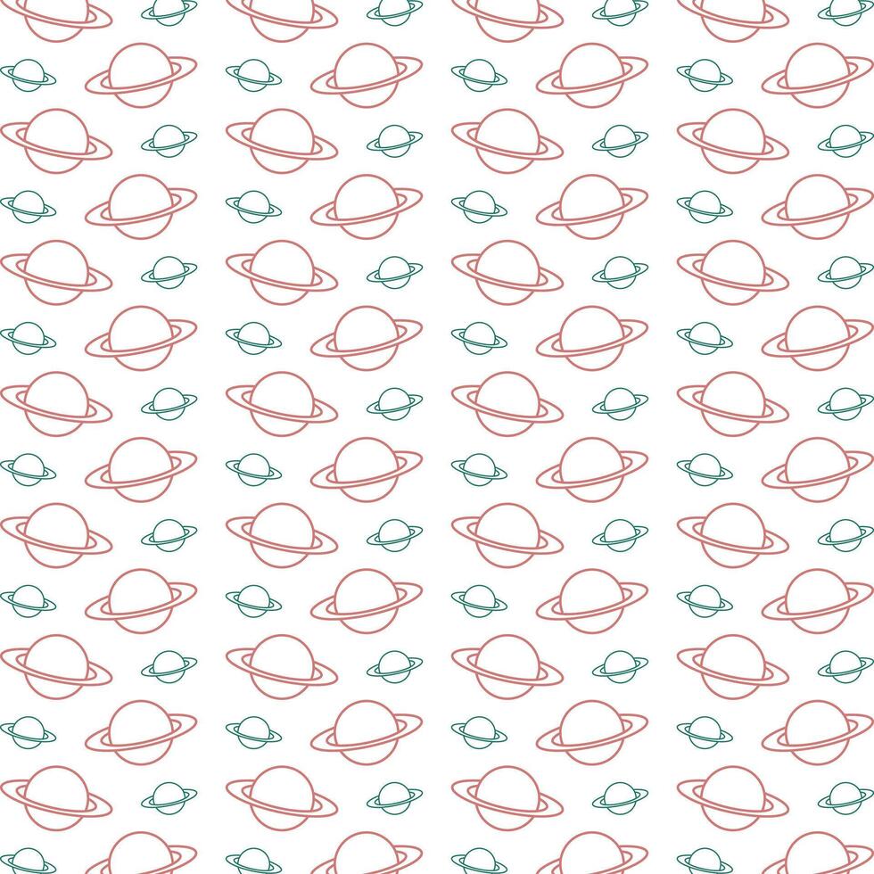 Planet Saturn outline trendy repeating pattern green brown vector illustration background