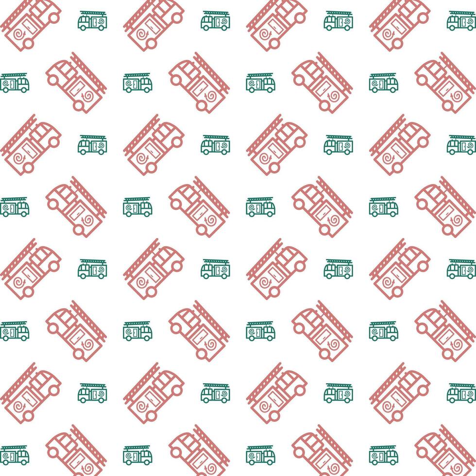 Fire Truck trendy repeating pattern green brown vector illustration background