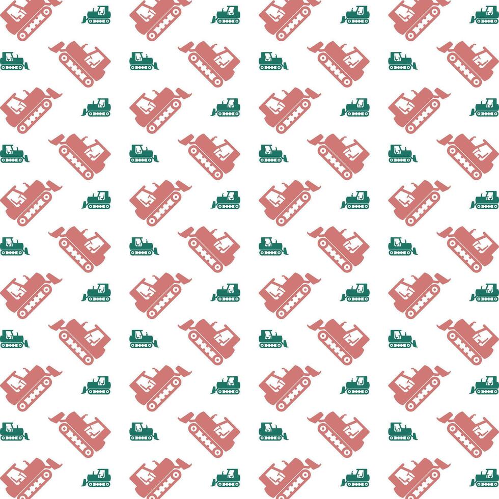 Bulldozer trendy repeating pattern green brown vector illustration background