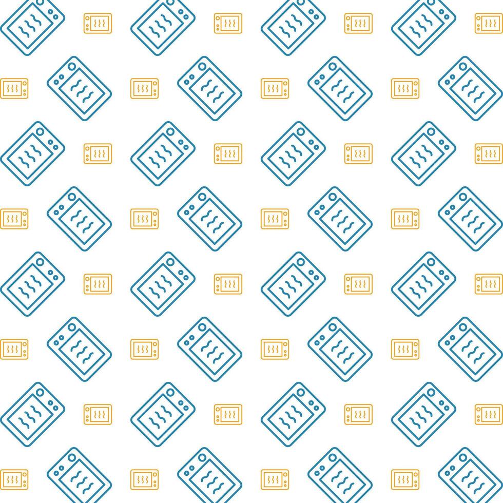 Microwave icon trendy repeating pattern blue yellow beautiful vector illustration background