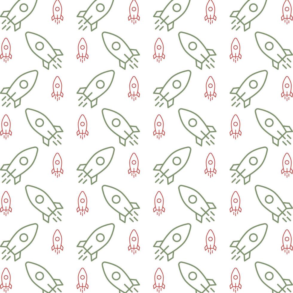 Rocket outline icon red green trendy repeating pattern vector beautiful illustration background