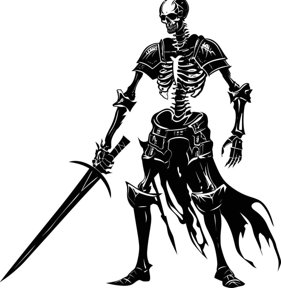 AI generated Silhouette skeleton warrior black color only full body vector