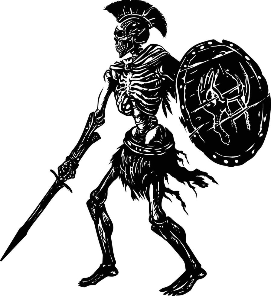 AI generated Silhouette skeleton warrior black color only full body vector